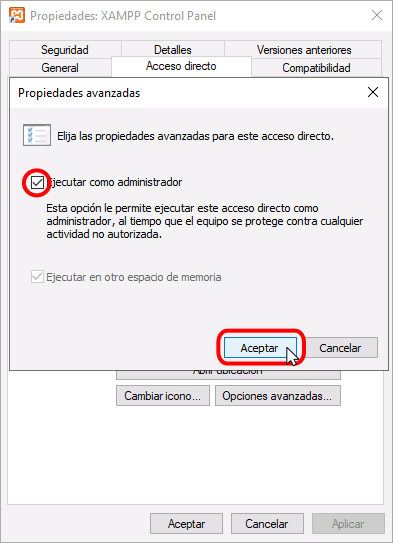 Error de XAMPP - Ejecutar siempre como administrador