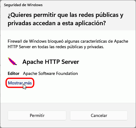 Instalación de XAMPP - Cortafuegos de Windows