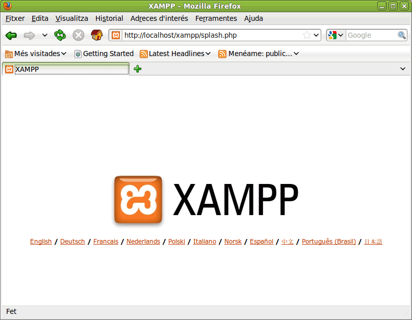 Página inicial de XAMPP