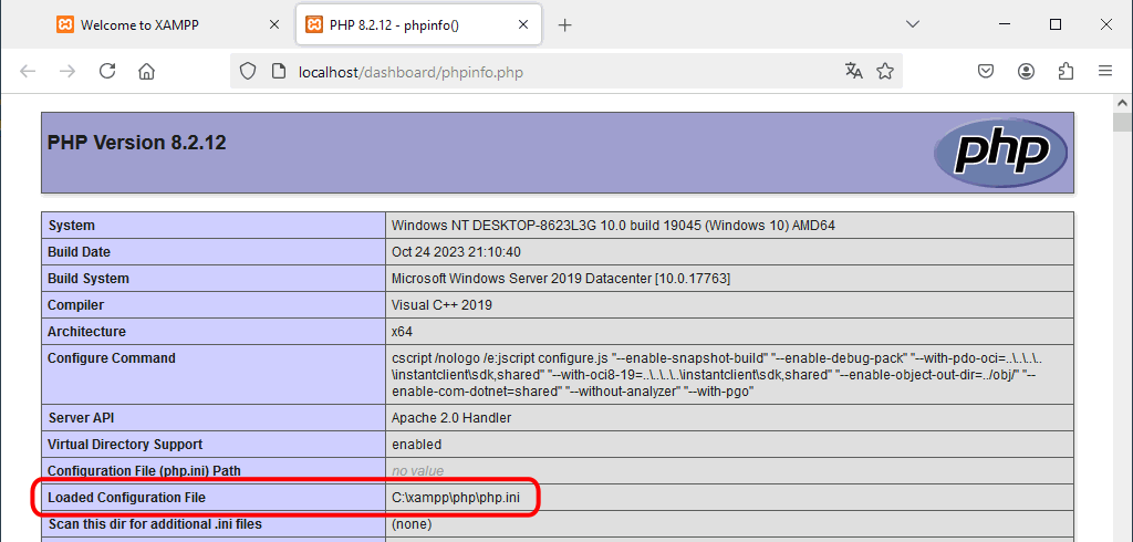 XAMPP. php.ini en phpinfo