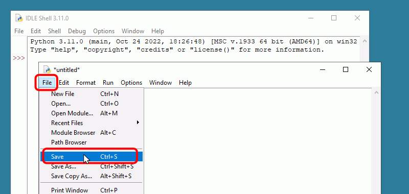 IDLE. Menú File > Save