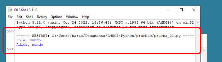 IDLE. Ejecución de un programa