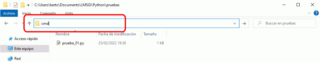 Abrir una ventana de terminal CMD en Windows 10