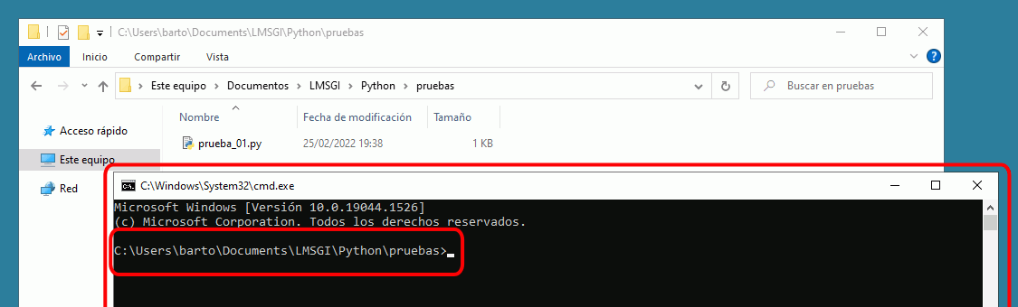 Abrir una ventana de terminal CMD en Windows 10