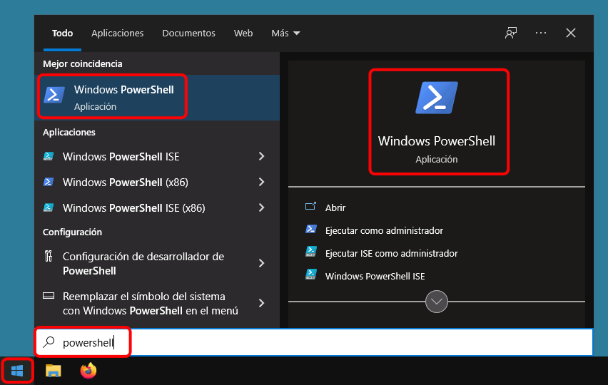 Abrir una ventana de PowerShell en Windows 10