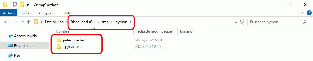 Ubicación directorios __pycache__ y .pytest_cache