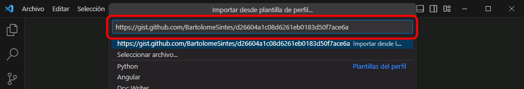 VSC. Importar perfil recomendado