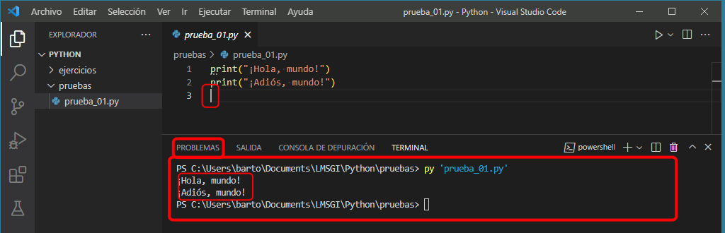 VSC. Ejecutar programas Python en VSC