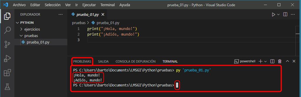 VSC. Ejecutar programas Python en VSC