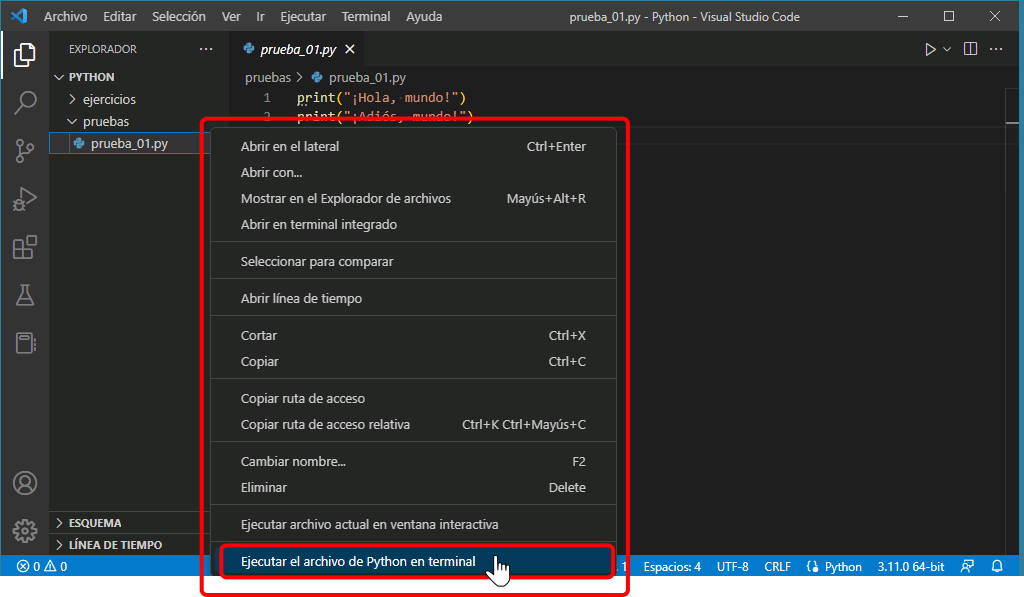 VSC. Ejecutar programas Python en VSC