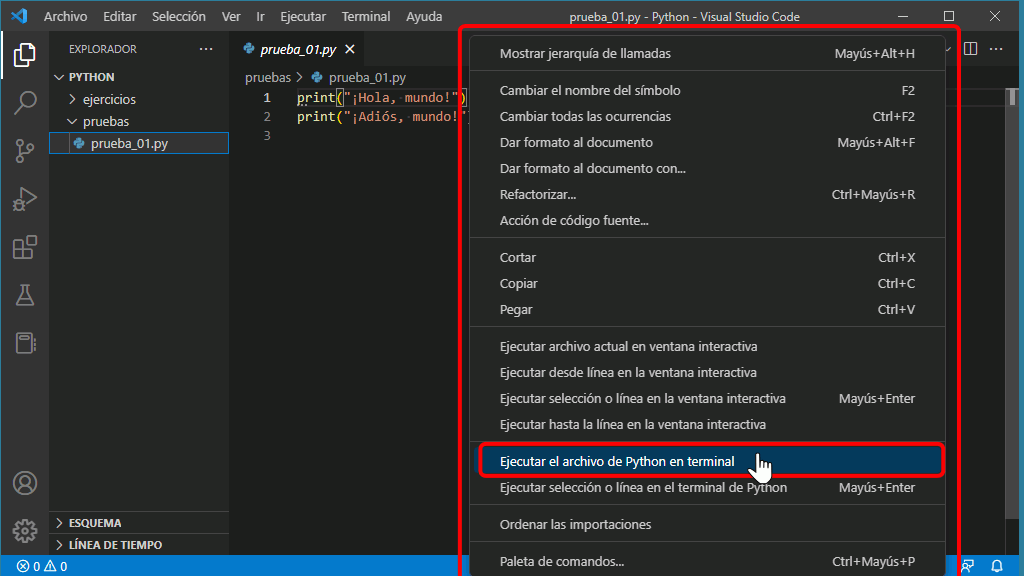 VSC. Ejecutar programas Python en VSC