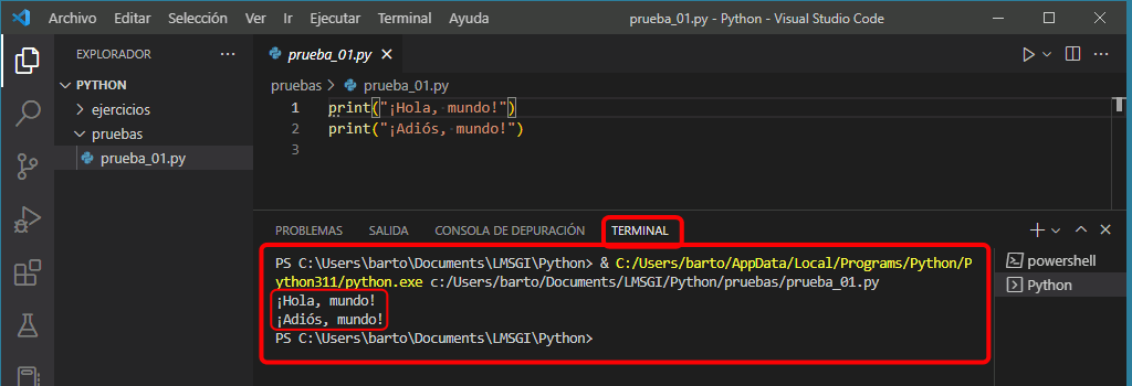 VSC. Ejecutar programas Python en VSC