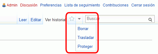 MediaWiki. Borrar, trasladar o proteger página