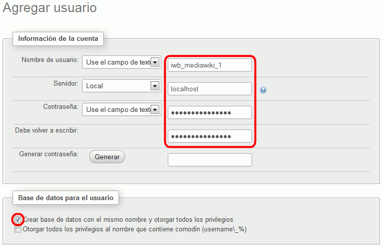 MediaWiki. Creación de usuario para WordPress