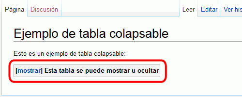 Mediawiki. Tabla colapsada oculta