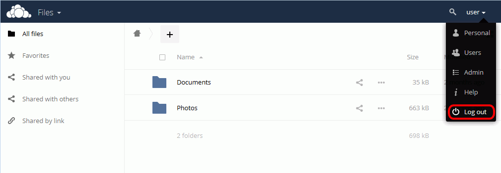 ownCloud. Salir