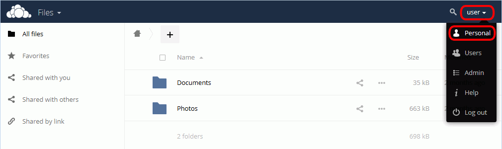 ownCloud. Configuración idioma