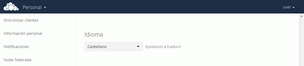 ownCloud. Configuración idioma