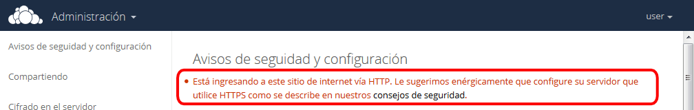 ownCloud. Conexión no segura