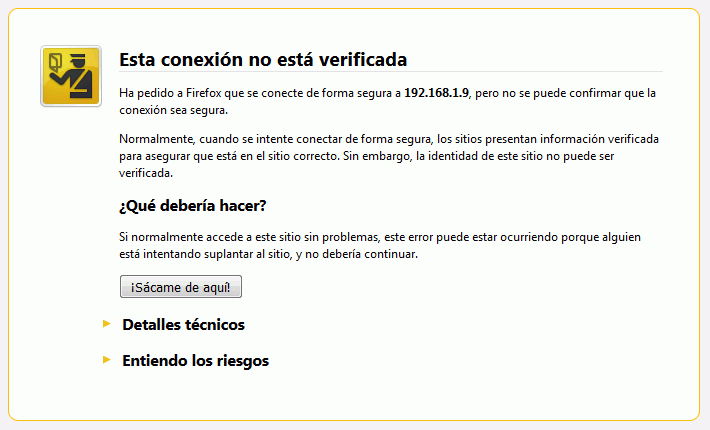 ownCloud. Conexión no segura