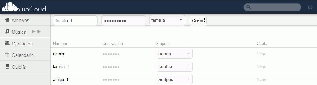 ownCloud. Usuarios