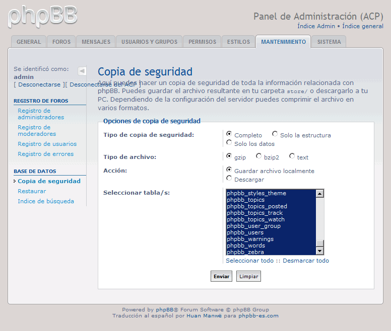 phpBB. Copia de seguridad