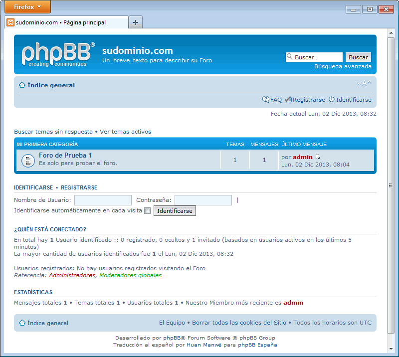 phpBB. Página inicial. Usuario no registrado