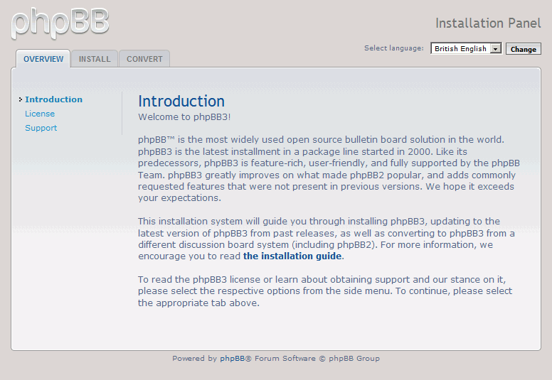 phpBB. Instalación. Inicio