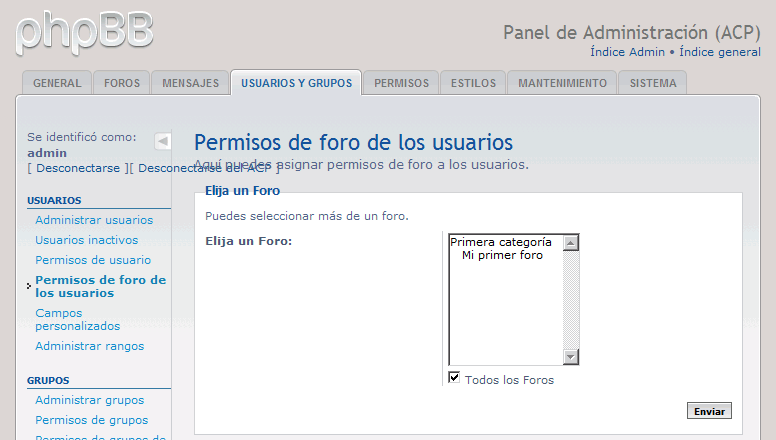 phpBB. Permisos de foro de los usuarios