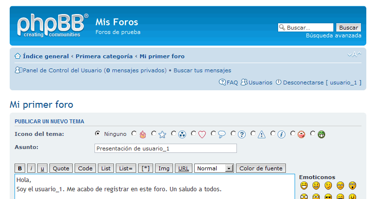 phpBB. Nuevo usuario. Nuevo tema
