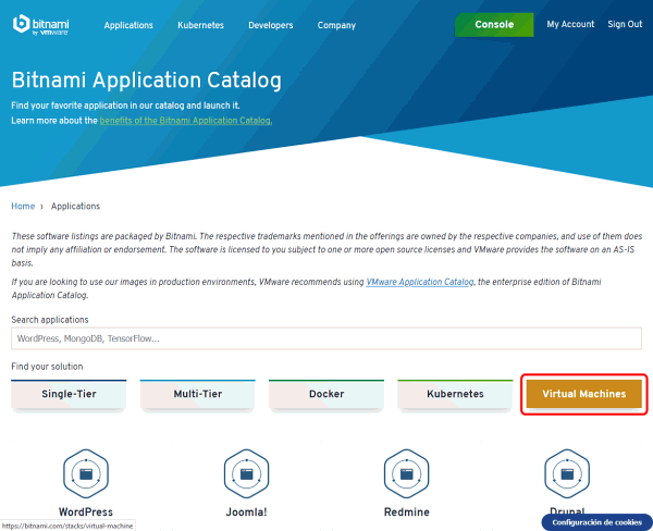 Bitnami. Catálogo de aplicaciones