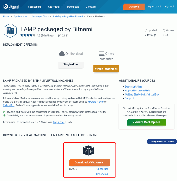 Bitnami. Descarga de Máquina virtual + servidores