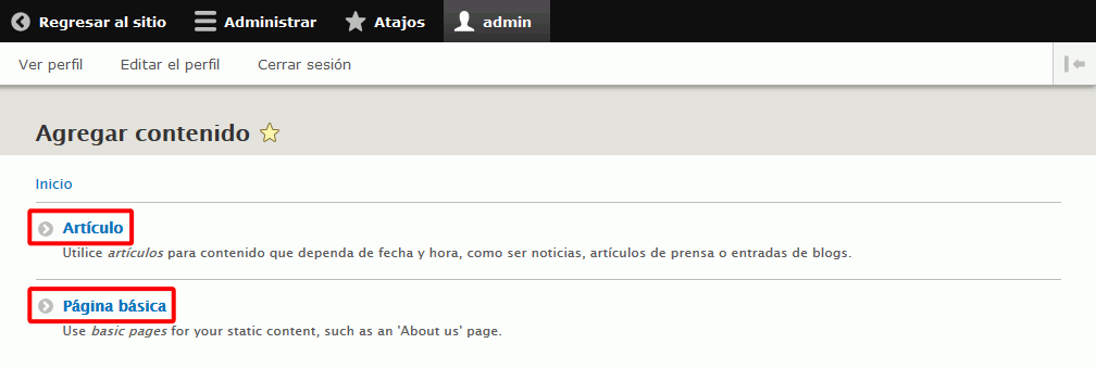 Drupal. Agregar contenido