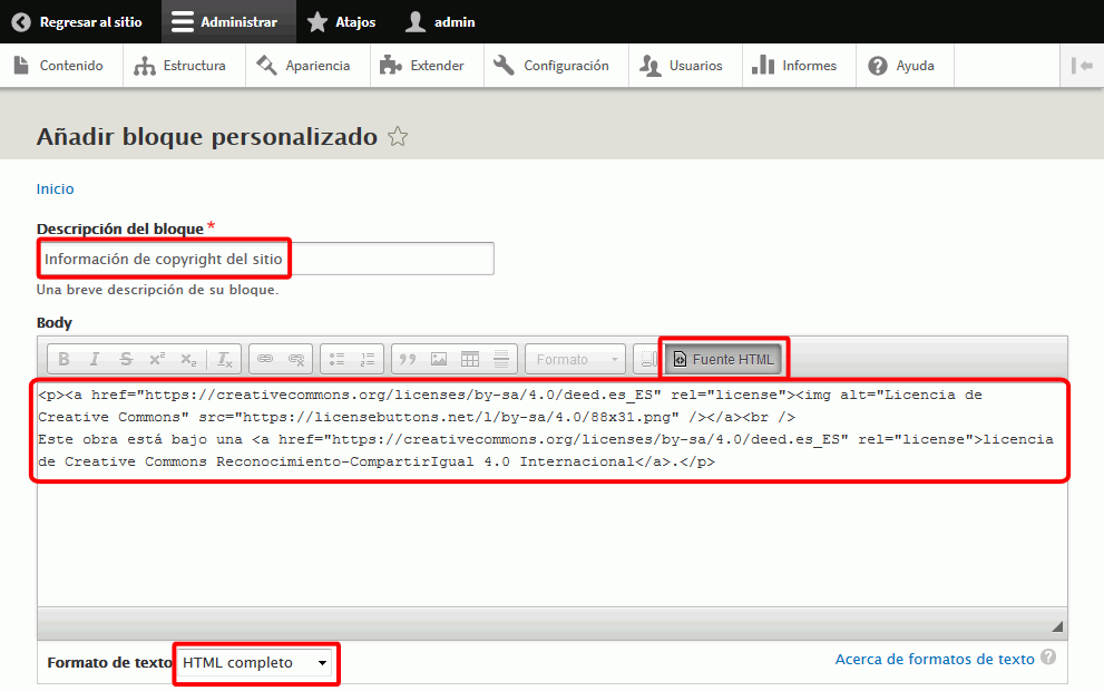 Drupal. Información del sitio