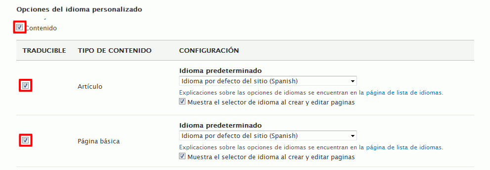 Drupal. Activar la traducción del contenido