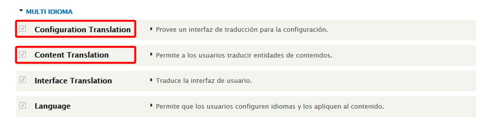 Drupal. Activar módulos Multi idioma