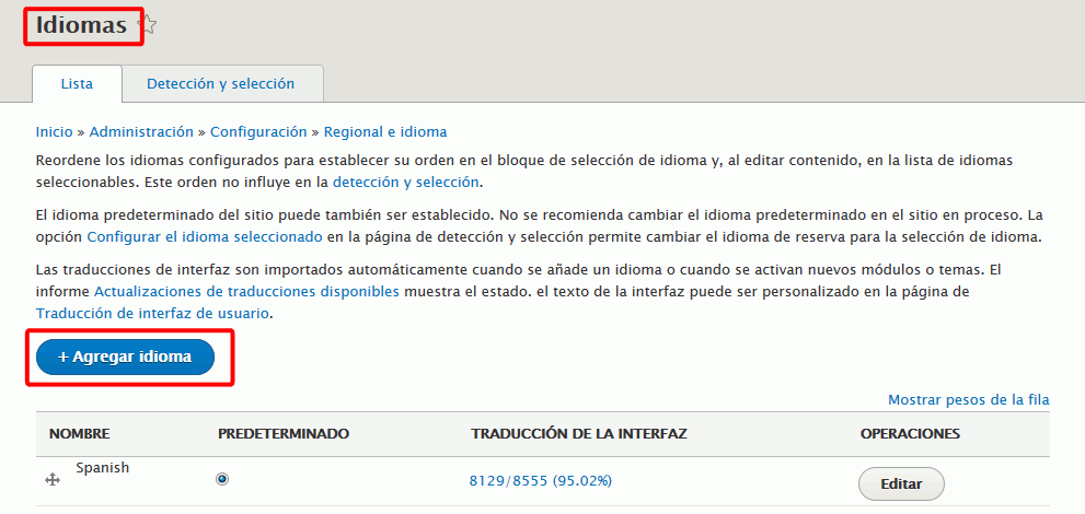 Drupal. Añadir idioma