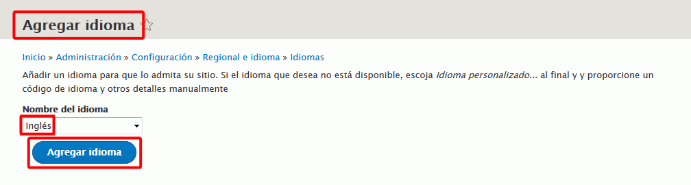 Drupal. Añadir idioma