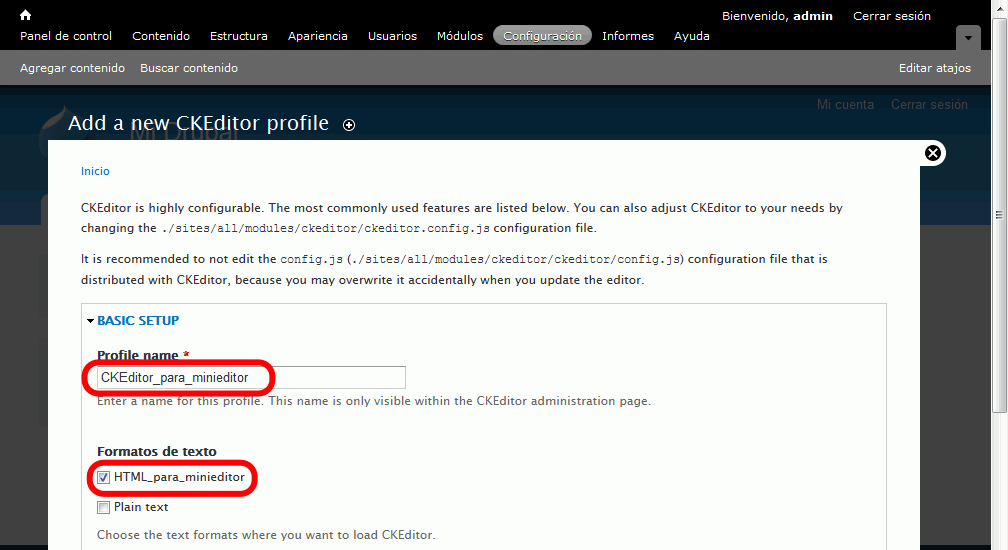 Drupal. Nuevo perfil de CKEditor