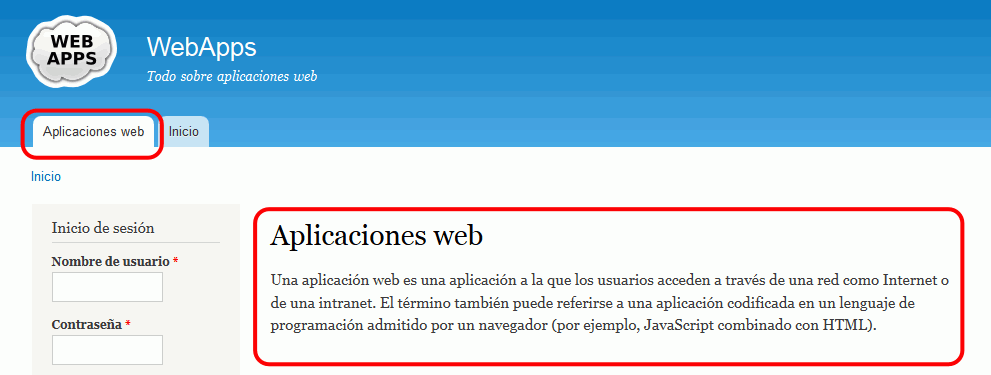 Drupal. Menú principal