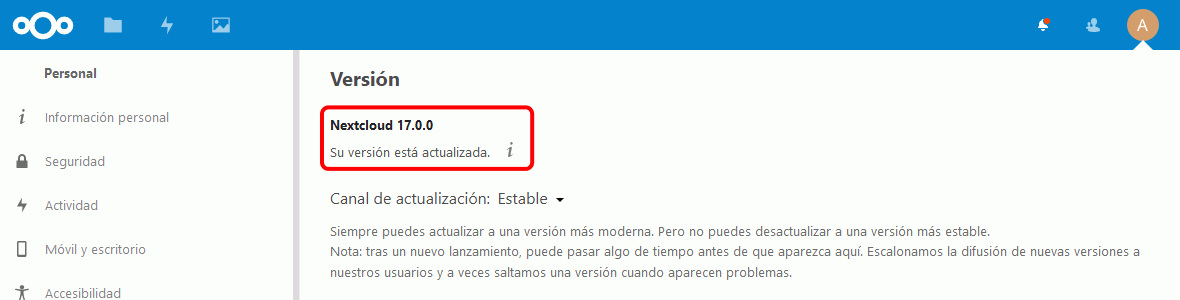 Nextcloud. Actualización