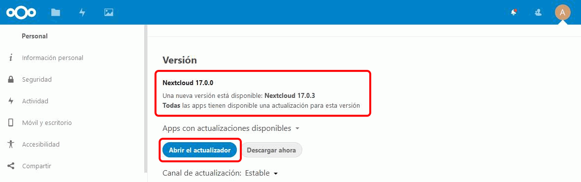 Nextcloud. Actualización