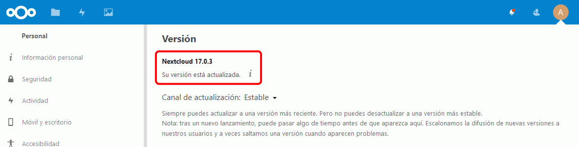 Nextcloud. Actualización