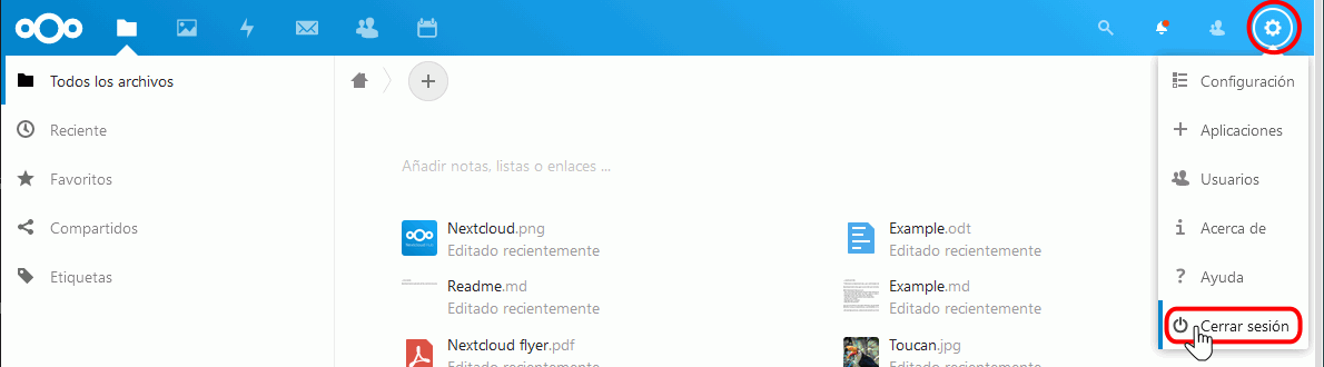 Nextcloud. Salir