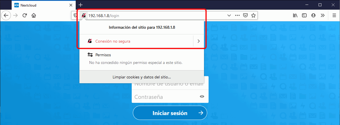Nextcloud. Entrar