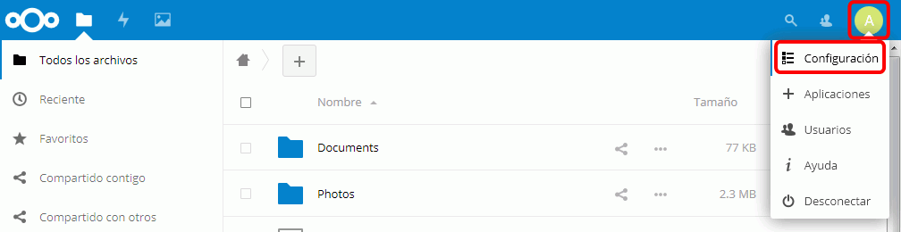 Nextcloud. Perfil
