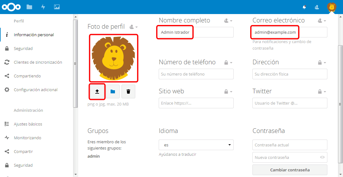 Nextcloud. Perfil