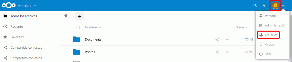 Nextcloud. Perfil