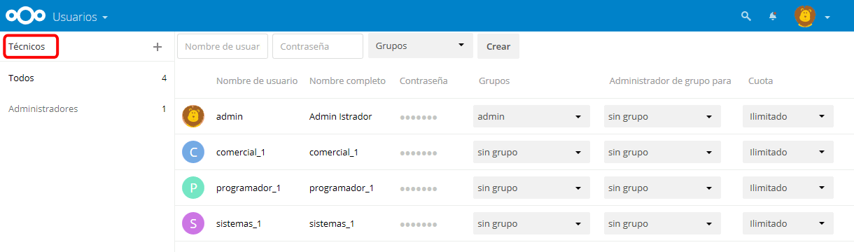 Nextcloud. Perfil