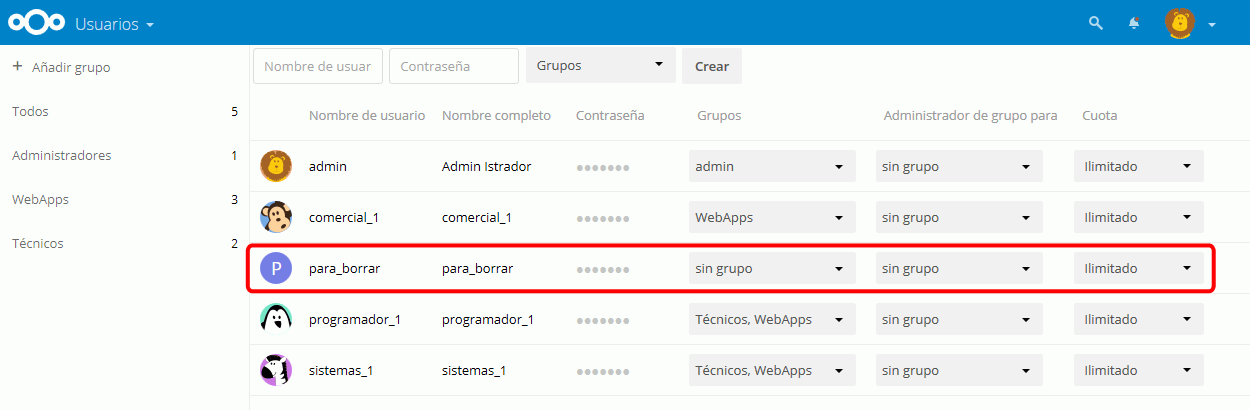 Nextcloud. Perfil